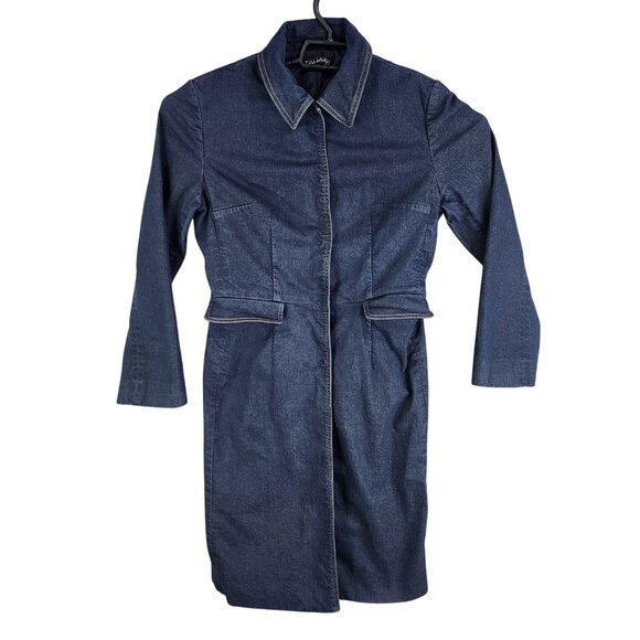 Womens Tahari Blue Denim Jean Shirt Dress Button Front Long Sleeve Pockets 8 - Picture 1 of 7